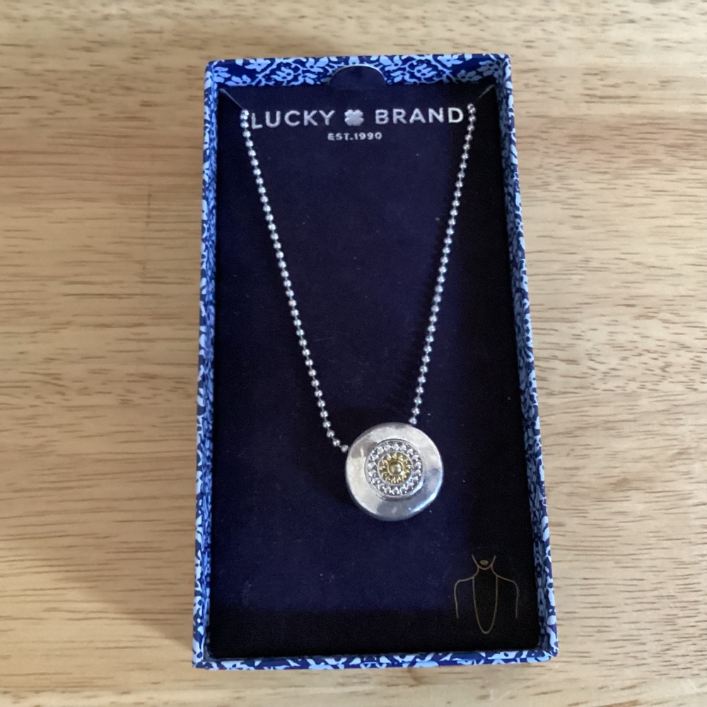 Lucky Brand Necklace Round Silver-tone Pendant Semi Precious Accents New in Box